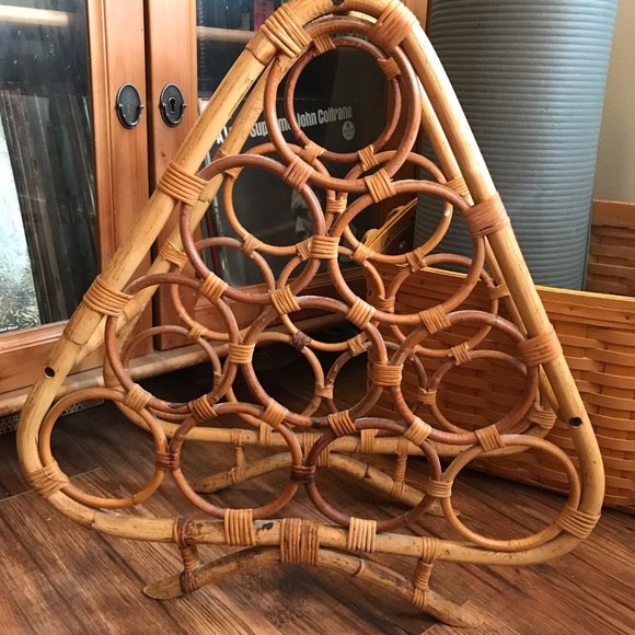 Vintage rattan bamboo wine rack boho wicker decor wine display piece - Picture 6 of 6